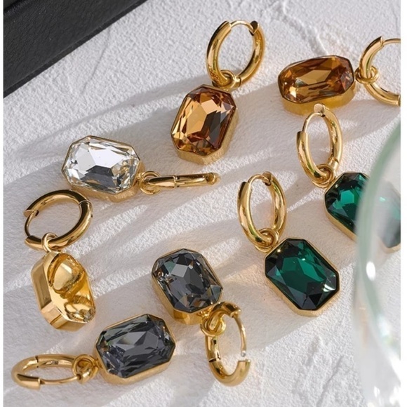 new 18k Gold Plated Huggie Geometric Dangle Hoop Earrings - Picture 10 of 15